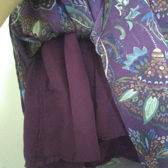 NWOT Purple Paisley Ruffle Boho Fit & Flare Mini Medium Tiered Dress - Picture 7 of 12